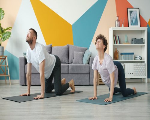 Active healthy lifestyle including gentle yoga and stretching at home